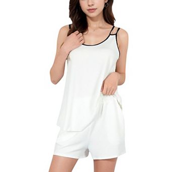 Women's Ribbed Lounge Set with Contrast Trim Sleeveless Top and Elastic Waist Shorts