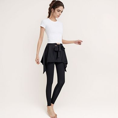 Women's Full-Length Leggings with Attached Tie-Front Skirt Overlay for Active and Casual Looks