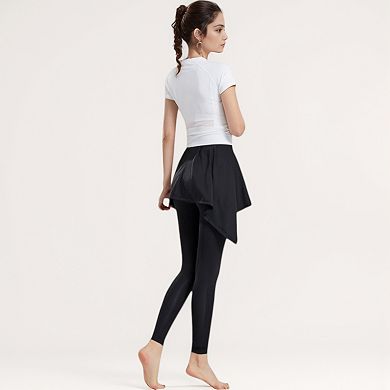 Women's Full-Length Leggings with Attached Tie-Front Skirt Overlay for Active and Casual Looks