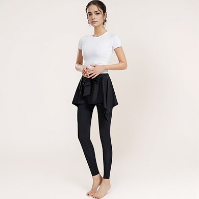 Women's Full-Length Leggings with Attached Tie-Front Skirt Overlay for Active and Casual Looks