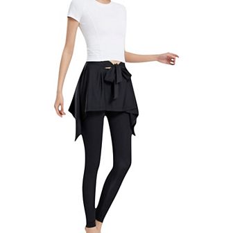 Women's Full-Length Leggings with Attached Tie-Front Skirt Overlay for Active and Casual Looks