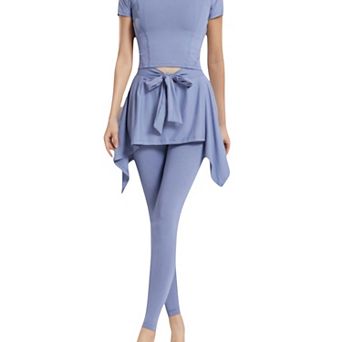 Women's Full-Length Leggings with Attached Tie-Front Skirt Overlay for Active and Casual Looks