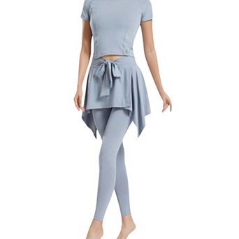 Women's Full-Length Leggings with Attached Tie-Front Skirt Overlay for Active and Casual Looks