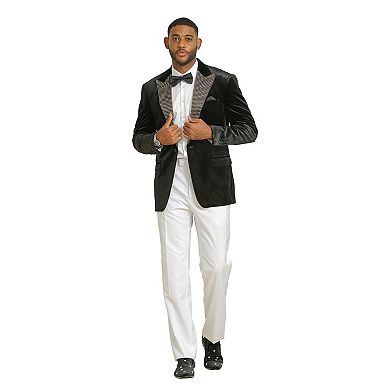 Stacy Adams Men's Velvet Blazer with Rhinestone-Embedded Peak Lapel