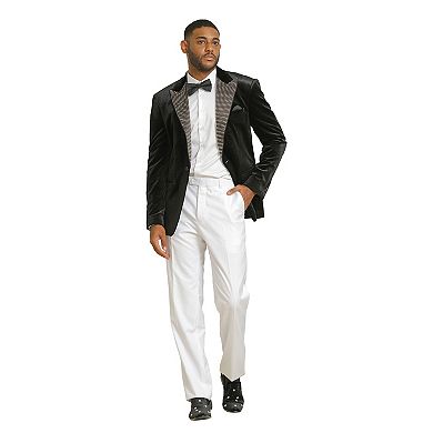 Stacy Adams Men's Velvet Blazer with Rhinestone-Embedded Peak Lapel