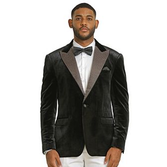 Stacy Adams Men's Velvet Blazer with Rhinestone-Embedded Peak Lapel