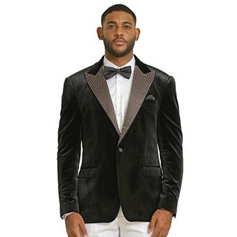 Stacy Adams Men's Velvet Blazer with Rhinestone-Embedded Peak Lapel