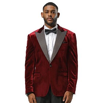 Stacy Adams Men's Velvet Blazer with Rhinestone-Embedded Peak Lapel