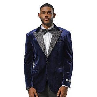 Stacy Adams Men's Velvet Blazer with Rhinestone-Embedded Peak Lapel