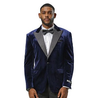 Stacy Adams Men's Velvet Blazer with Rhinestone-Embedded Peak Lapel