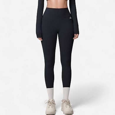 Women's Seamless Full-Length Leggings with Compression Fit Stretch Fabric and Minimal Logo Detail