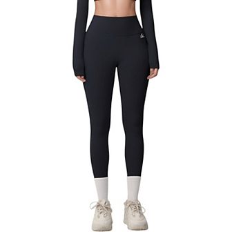 Women's Seamless Full-Length Leggings with Compression Fit Stretch Fabric and Minimal Logo Detail