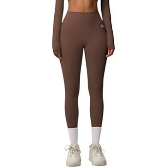 Women's Seamless Full-Length Leggings with Compression Fit Stretch Fabric and Minimal Logo Detail