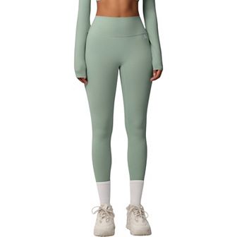 Women's Seamless Full-Length Leggings with Compression Fit Stretch Fabric and Minimal Logo Detail