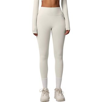 Women's Seamless Full-Length Leggings with Compression Fit Stretch Fabric and Minimal Logo Detail