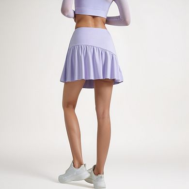 Women's High Waist Active Skort with Built-In Shorts and Soft Gathered Hem Detail