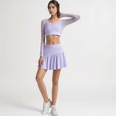 Women's High Waist Active Skort with Built-In Shorts and Soft Gathered Hem Detail