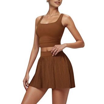 Women's High Waist Pleated Skirt with Built-In Shorts and Stretch Waistband