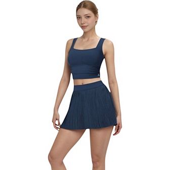 Women's High Waist Pleated Skirt with Built-In Shorts and Stretch Waistband