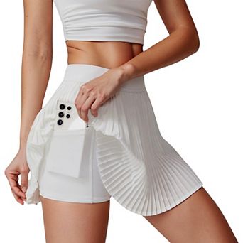 Women's High Waist Pleated Skirt with Built-In Shorts and Stretch Waistband