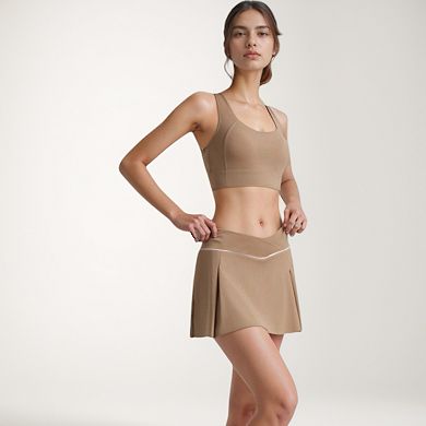 Women's V Crossover Waist Tennis Skort with Built-In Shorts and White Trim Detail