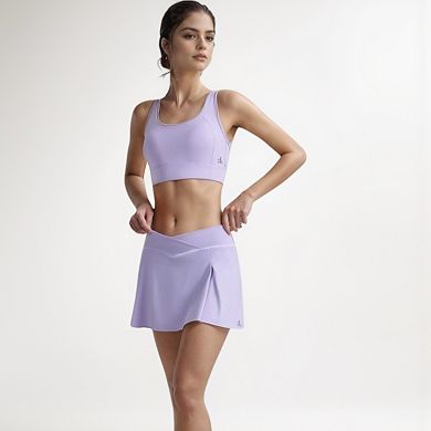 Women's V Crossover Waist Tennis Skort with Built-In Shorts and White Trim Detail