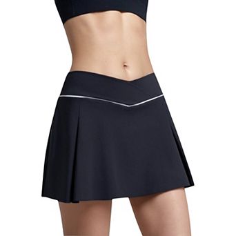 Women's V Crossover Waist Tennis Skort with Built-In Shorts and White Trim Detail