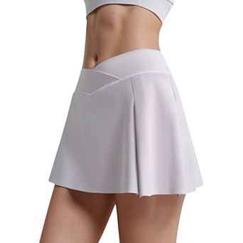 Women's V Crossover Waist Tennis Skort with Built-In Shorts and White Trim Detail