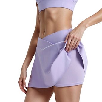 Women's V Crossover Waist Tennis Skort with Built-In Shorts and White Trim Detail