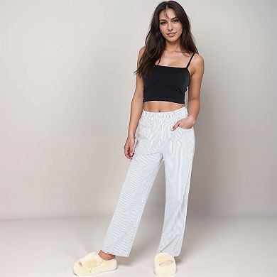 Women's Pink Pinstripe Lounge Pants with Elastic Waistband Large Front Patch Pockets