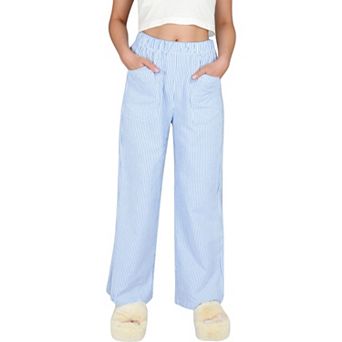 Women's Pink Pinstripe Lounge Pants with Elastic Waistband Large Front Patch Pockets