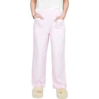 Women's Pink Pinstripe Lounge Pants with Elastic Waistband Large Front Patch Pockets