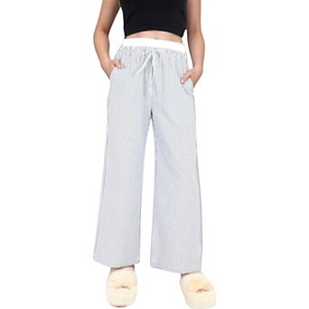 Women's Striped Wide Leg Lounge Pants with Elastic Waistband Adjustable Drawstring