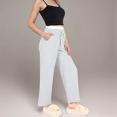 Women's Striped Wide Leg Lounge Pants with Elastic Waistband Adjustable Drawstring