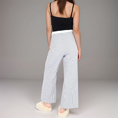 Women's Striped Wide Leg Lounge Pants with Elastic Waistband Adjustable Drawstring