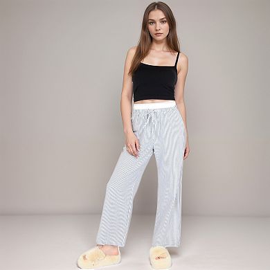 Women's Striped Wide Leg Lounge Pants with Elastic Waistband Adjustable Drawstring