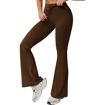 Women's High Waist Flare Athletic Pants with Drawstring Waist