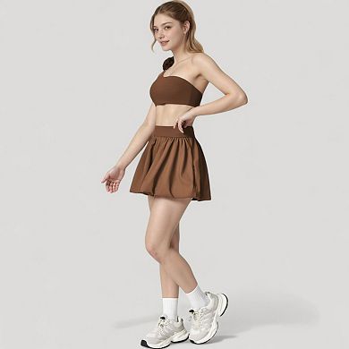 Women's High Waist Pleated Mini Skirt with Wide Waistband and Side Pockets