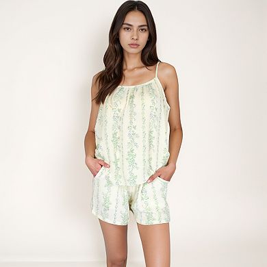 Women's Floral Stripe Camisole and Lounge Shorts Set with Elastic Waist and Relaxed Fit