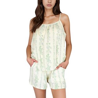 Women's Floral Stripe Camisole and Lounge Shorts Set with Elastic Waist and Relaxed Fit