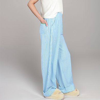 Women's Vertical Red Stripe Wide Leg Pants with High Rise Waistband Relaxed Fit
