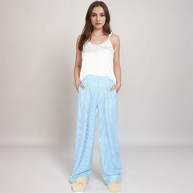 Women's Vertical Red Stripe Wide Leg Pants with High Rise Waistband Relaxed Fit