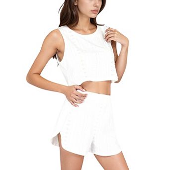 Women's Eyelet Tank and Lounge Shorts Set with Elastic Waist and Relaxed Cropped Fit