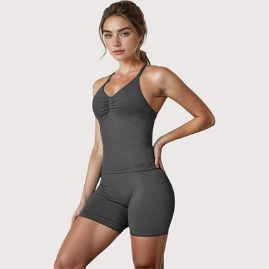 Women's High Waist Compression Biker Shorts with Sculpting Seam Detail and Stretch Fit Fabric
