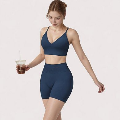 Women's High Waist Compression Biker Shorts with Sculpting Seam Detail and Stretch Fit Fabric