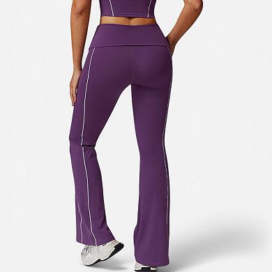 Women's High Waist Flared Leggings with Contrast Seam Detail and Stretch Fabric