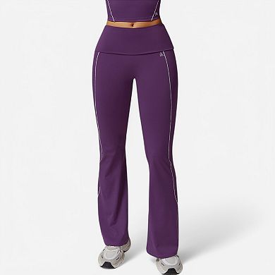 Women's High Waist Flared Leggings with Contrast Seam Detail and Stretch Fabric