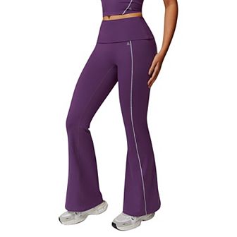 Women's High Waist Flared Leggings with Contrast Seam Detail and Stretch Fabric