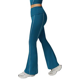 Women's High Waist Flared Leggings with Contrast Seam Detail and Stretch Fabric
