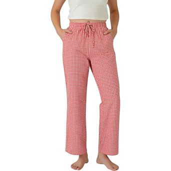 Women's Gingham Print Pajama Pants with High Waist Elastic Drawstring and Relaxed Straight Leg Fit